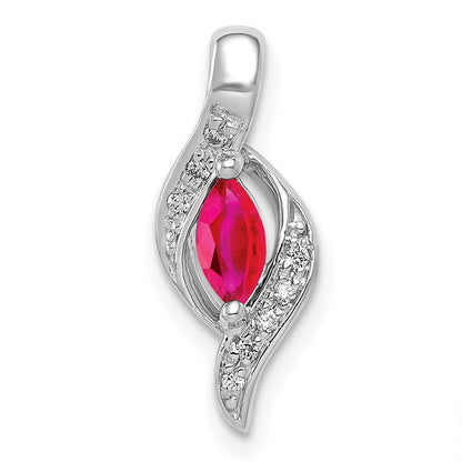 14K Weißgold Anhänger mit echtem Diamant und Rubin im Marquise-Schliff, 0,25 ct