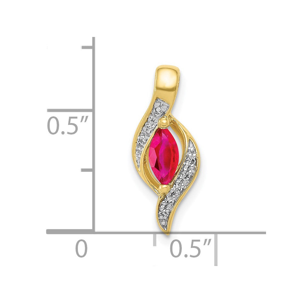 10K Gelbgold Anhänger mit echtem Diamant und 0,25 ct. Rubin im Marquise-Schliff