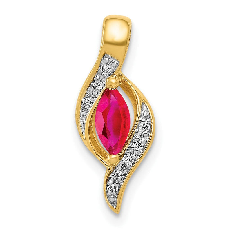 10K Gelbgold Anhänger mit echtem Diamant und 0,25 ct. Rubin im Marquise-Schliff