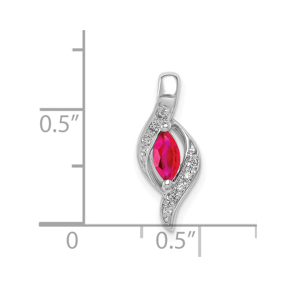 14K Weißgold Anhänger mit echtem Diamant und Marquise-Rubin, 0,25 ct