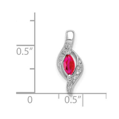 14K Weißgold Anhänger mit echtem Diamant und Marquise-Rubin, 0,25 ct