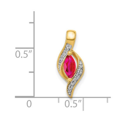14K Gelbgold Anhänger mit echtem Diamant und 0,25 ct. Marquise-Rubin