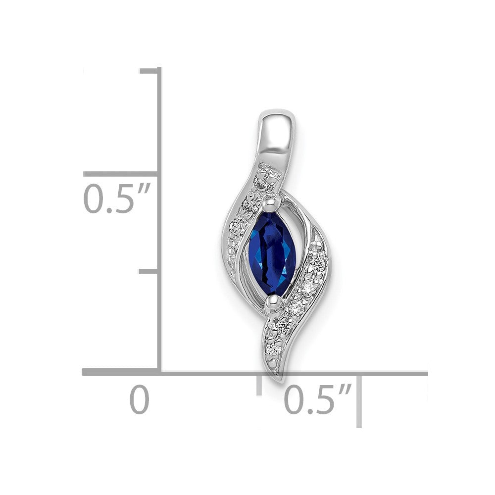 14K Weißgold Anhänger mit echtem Diamant und Marquise-Saphir, 0,29 ct