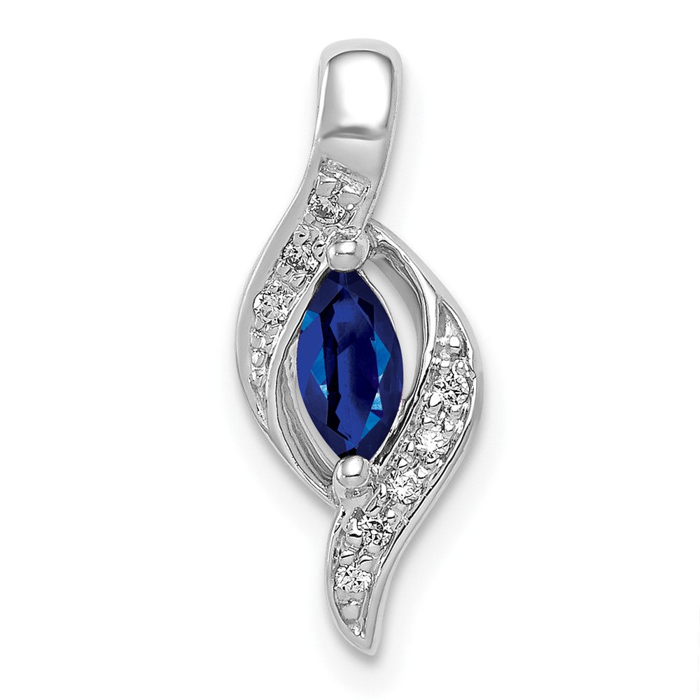 14K Weißgold Anhänger mit echtem Diamant und Marquise-Saphir, 0,29 ct