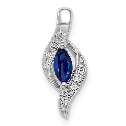 14K Weißgold Anhänger mit echtem Diamant und Marquise-Saphir, 0,29 ct