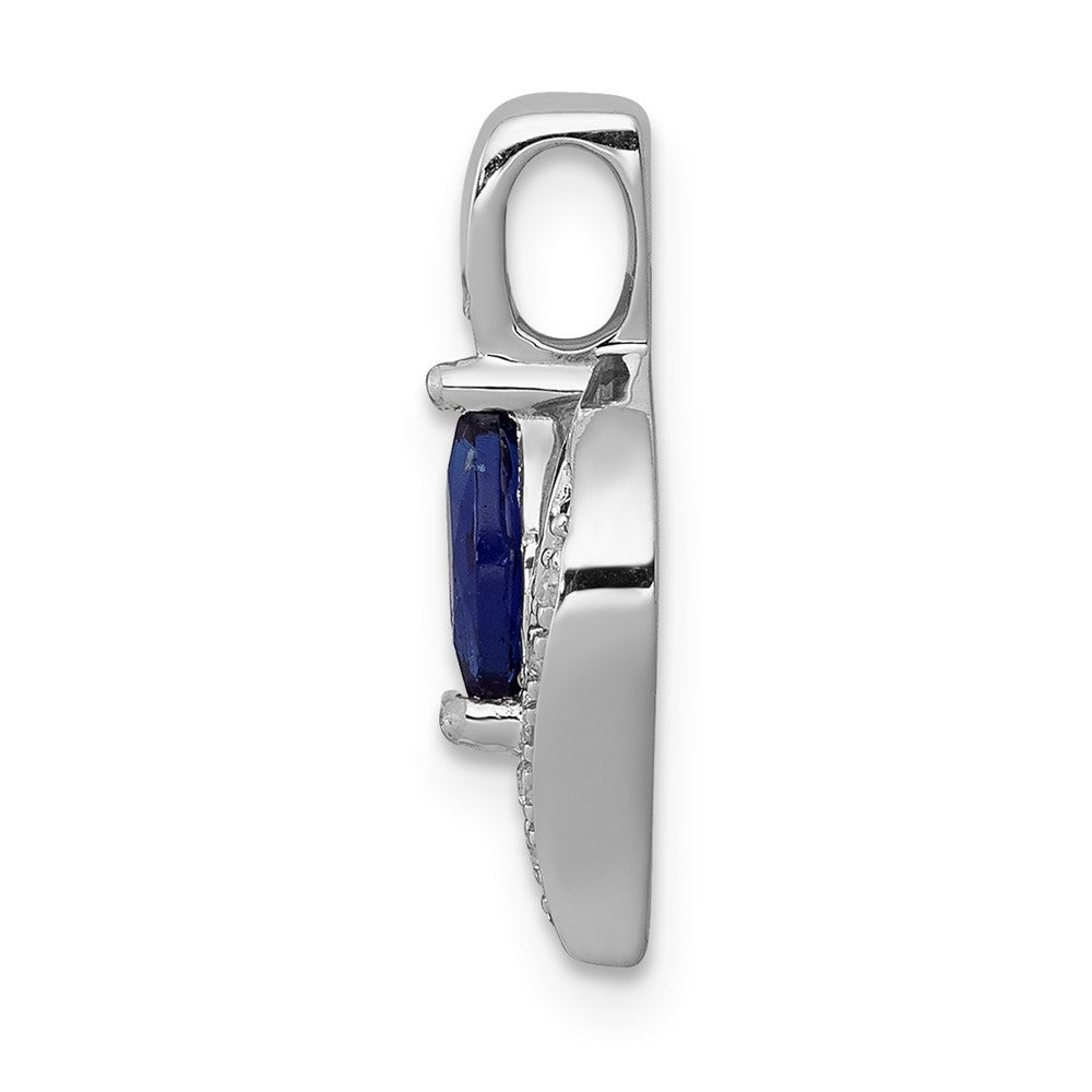 14 K Weißgold Anhänger mit echtem Diamant und Marquise-Saphir, 0,29 ct
