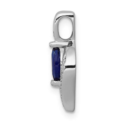 14 K Weißgold Anhänger mit echtem Diamant und Marquise-Saphir, 0,29 ct