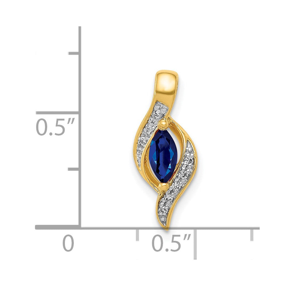 14K Gelbgold Anhänger mit echtem Diamant und Saphir im Marquiseschliff, 0,29 ct