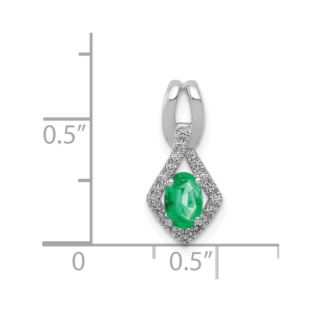 14K Weißgold Anhänger mit Fancy-Diamanten und ovalem Smaragd