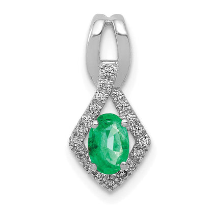 14K Weißgold Anhänger mit Fancy-Diamanten und ovalem Smaragd