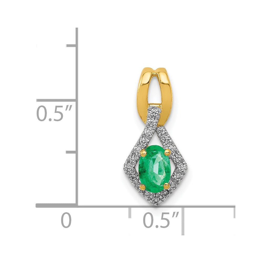 14K Gelbgold Anhänger mit Fancy-Diamanten (echt) und ovalem Smaragd