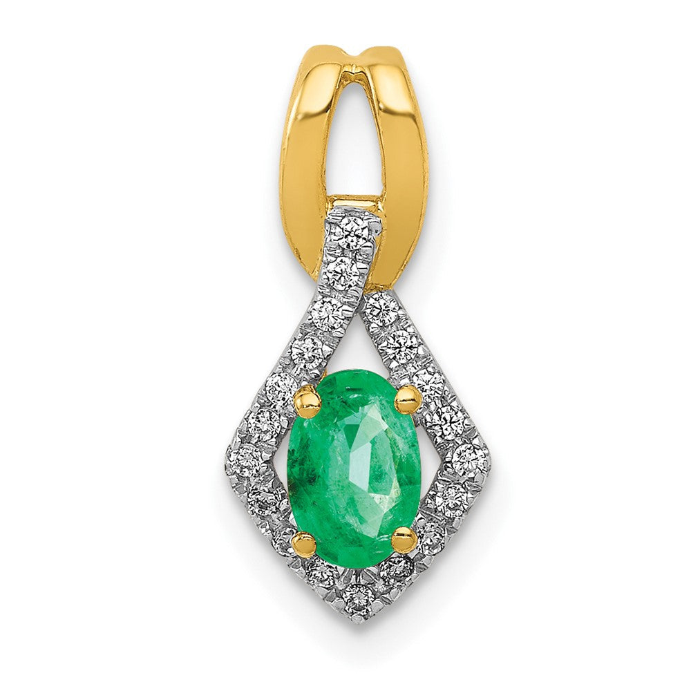 14K Gelbgold Anhänger mit Fancy-Diamanten (echt) und ovalem Smaragd