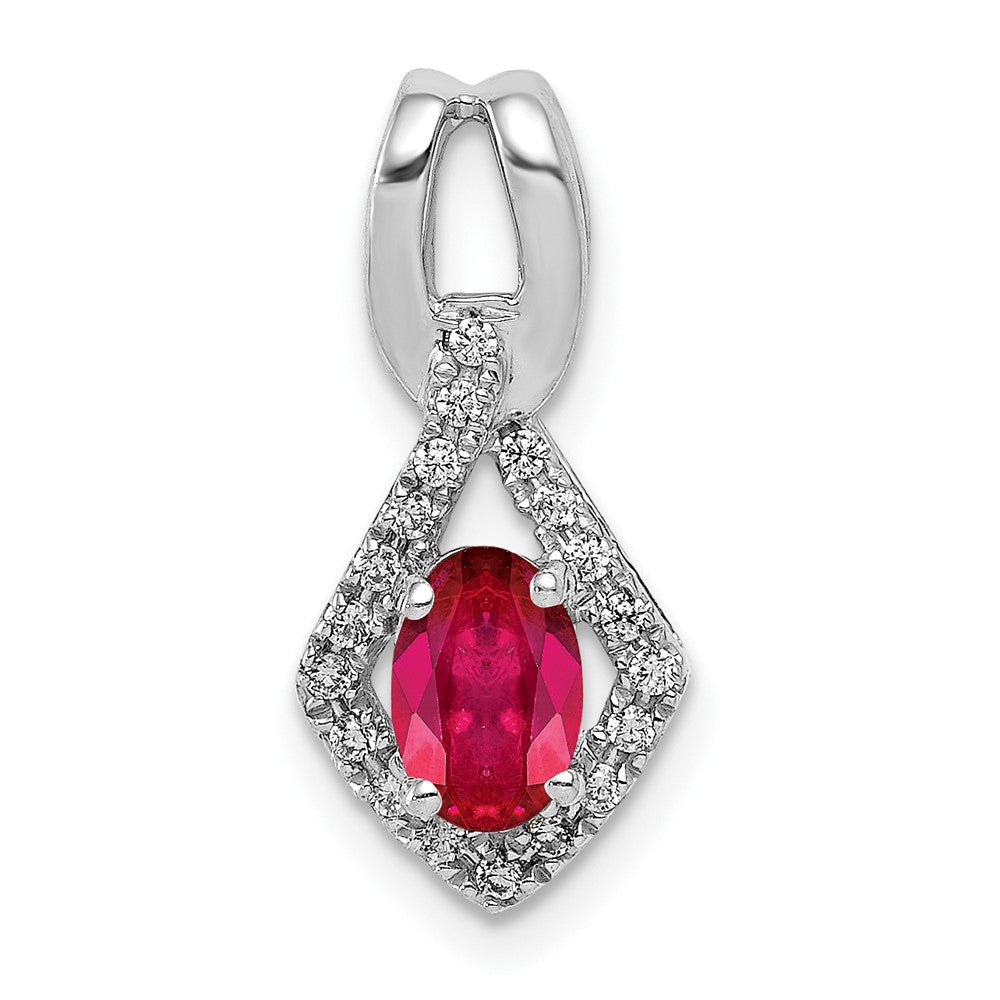 14K Weißgold Anhänger mit echtem Diamant und 0,62 ct. ovalem Rubin