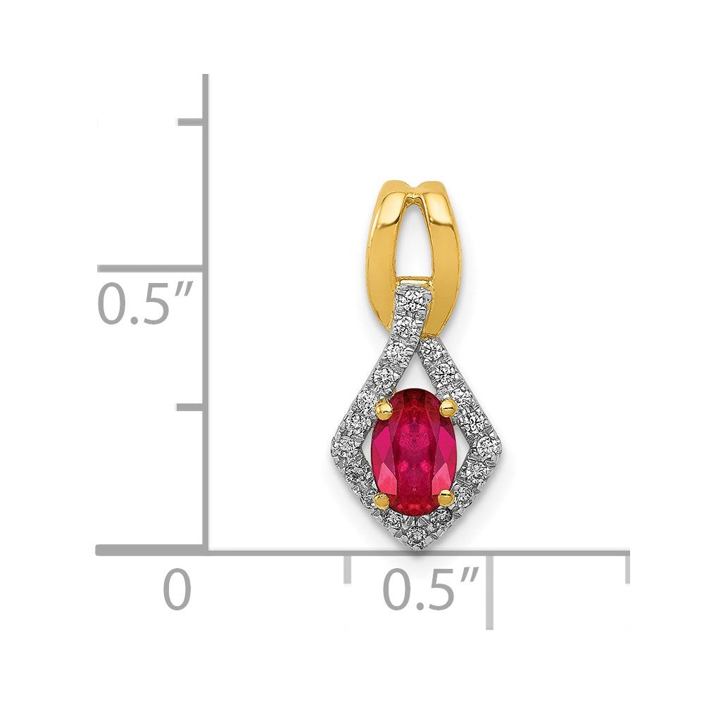 14K Gelbgold Anhänger mit echtem Diamant und 0,62 ct. ovalem Rubin