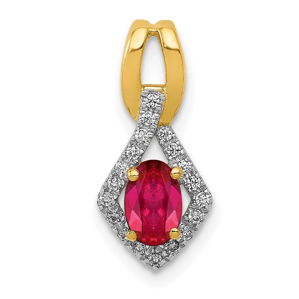 14K Gelbgold Anhänger mit echtem Diamant und 0,62 ct. ovalem Rubin