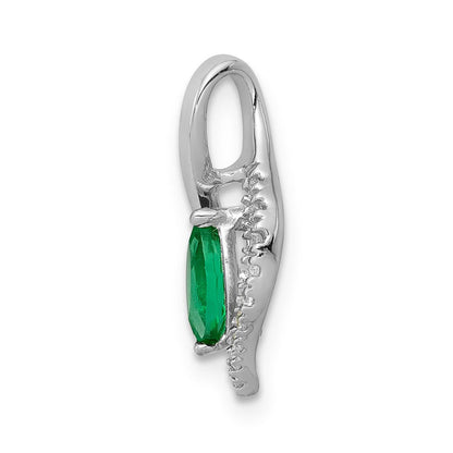 14K Weißgold Anhänger mit echtem Diamant und Smaragd im Marquise-Schliff