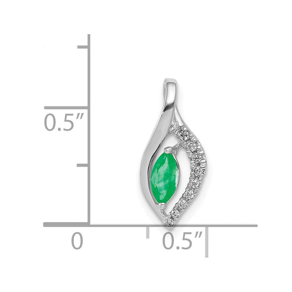 14K Weißgold Anhänger mit echtem Diamant und Smaragd im Marquise-Schliff