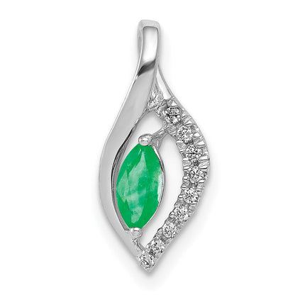 14K Weißgold Anhänger mit echtem Diamant und Smaragd im Marquise-Schliff