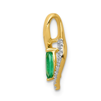 14K Gelbgold Anhänger mit echtem Diamant und Marquise-Smaragd