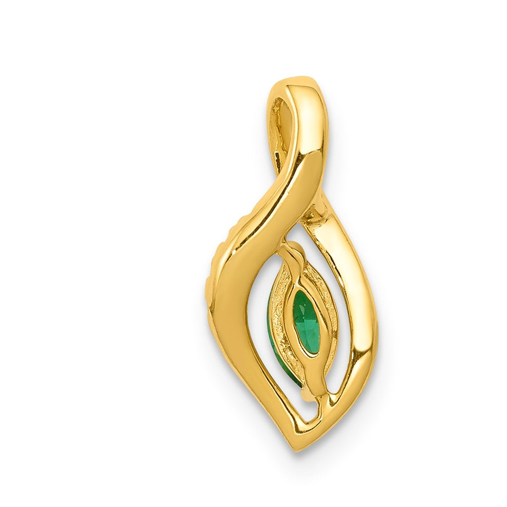14K Gelbgold Anhänger mit echtem Diamant und Marquise-Smaragd