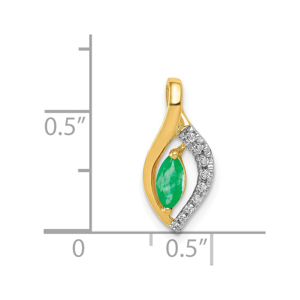14K Gelbgold Anhänger mit echtem Diamant und Marquise-Smaragd
