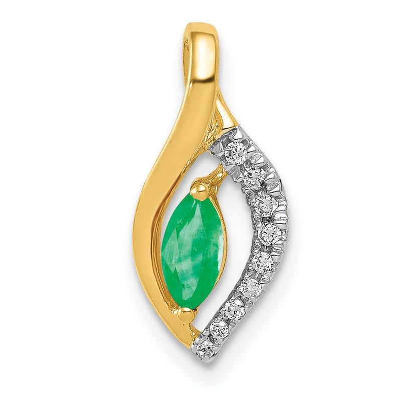 14K Gelbgold Anhänger mit echtem Diamant und Marquise-Smaragd