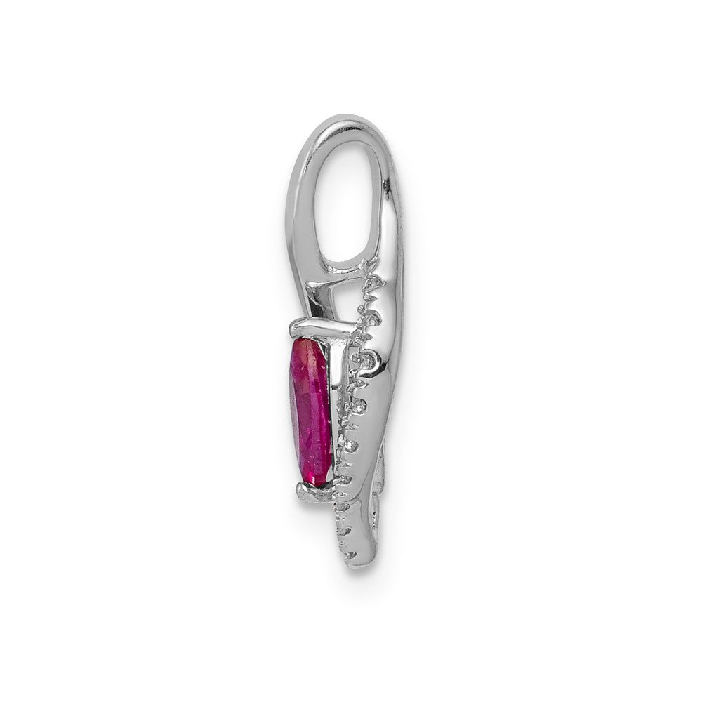 14K Weißgold Anhänger mit echtem Diamant und Marquise-Rubin, 0,32 ct