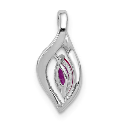 14K Weißgold Anhänger mit echtem Diamant und Marquise-Rubin, 0,32 ct