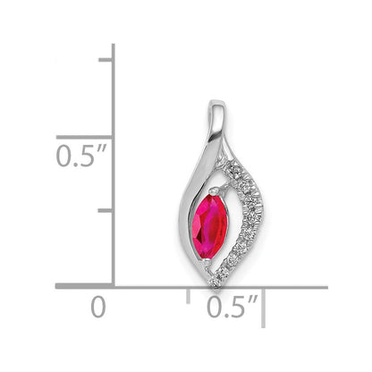 14K Weißgold Anhänger mit echtem Diamant und Marquise-Rubin, 0,32 ct