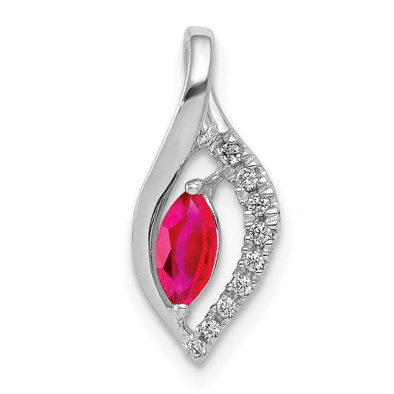 14K Weißgold Anhänger mit echtem Diamant und Marquise-Rubin, 0,32 ct