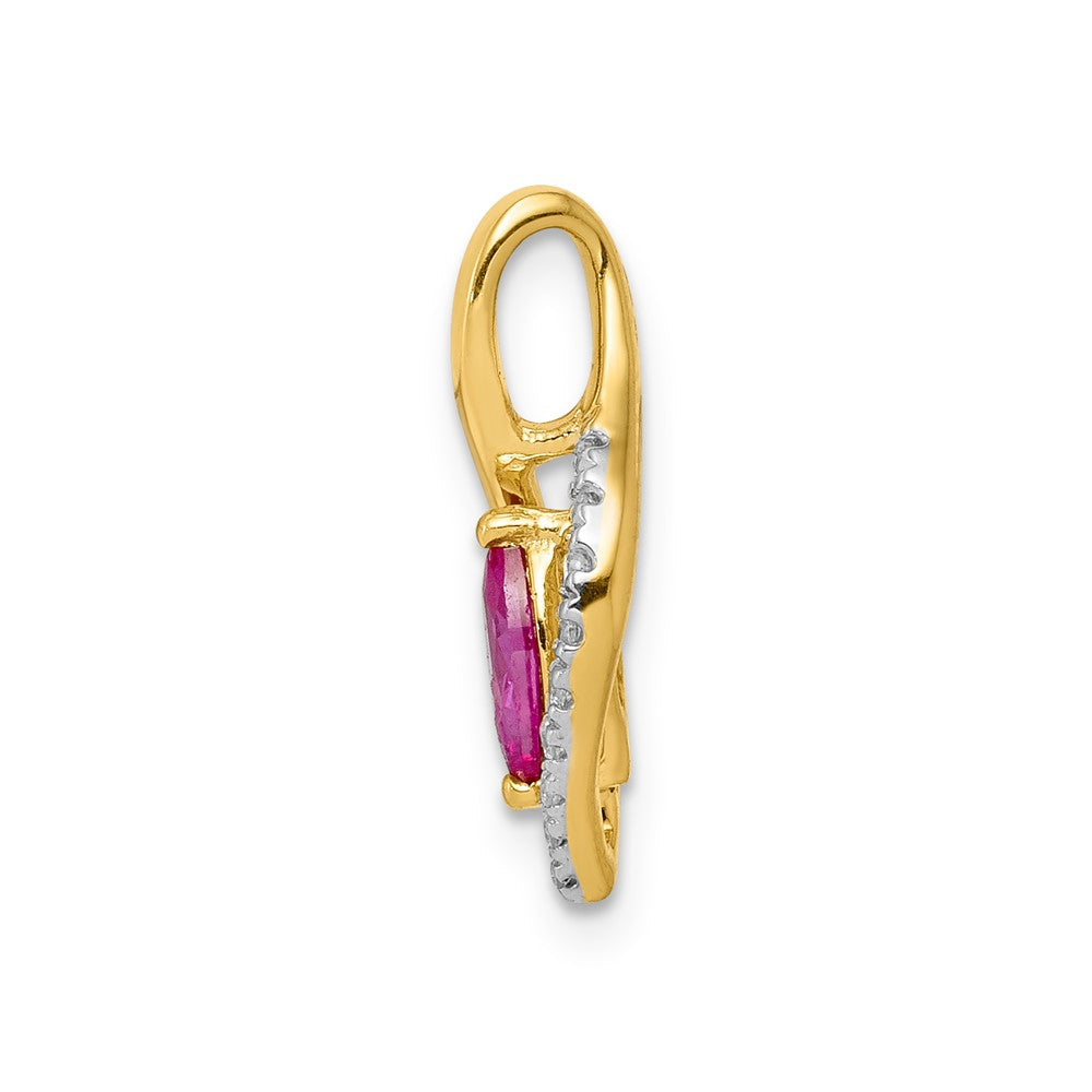 14K Gelbgold Anhänger mit echtem Diamant und Rubin im Marquise-Schliff, 0,32 ct
