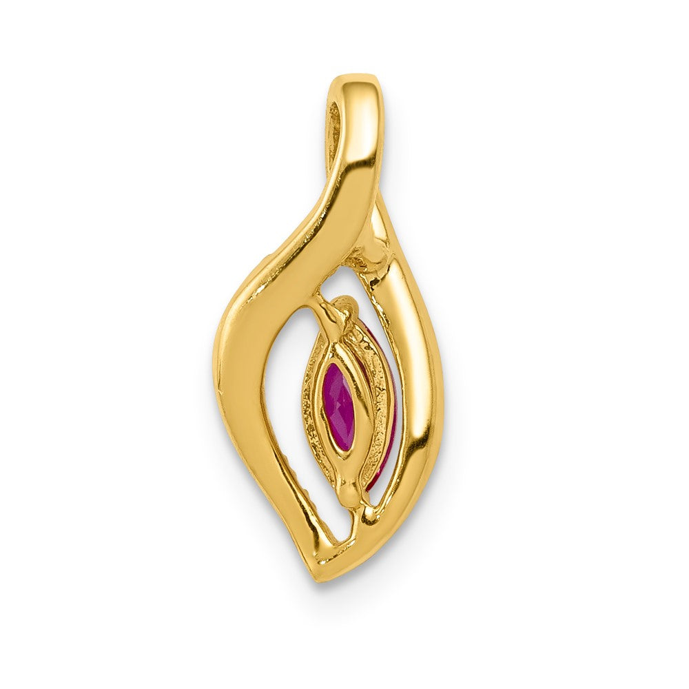 14K Gelbgold Anhänger mit echtem Diamant und Rubin im Marquise-Schliff, 0,32 ct