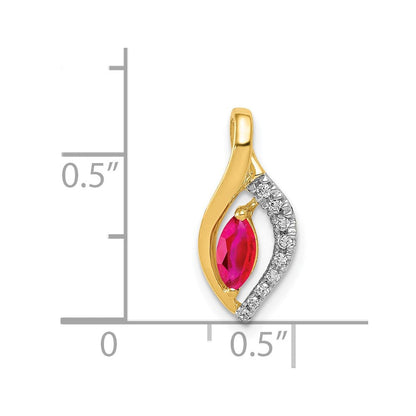 14K Gelbgold Anhänger mit echtem Diamant und Rubin im Marquise-Schliff, 0,32 ct