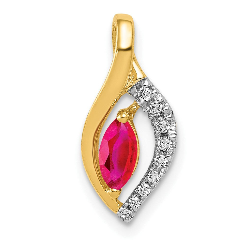 14K Gelbgold Anhänger mit echtem Diamant und Rubin im Marquise-Schliff, 0,32 ct