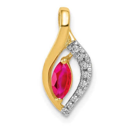 14K Gelbgold Anhänger mit echtem Diamant und Rubin im Marquise-Schliff, 0,32 ct
