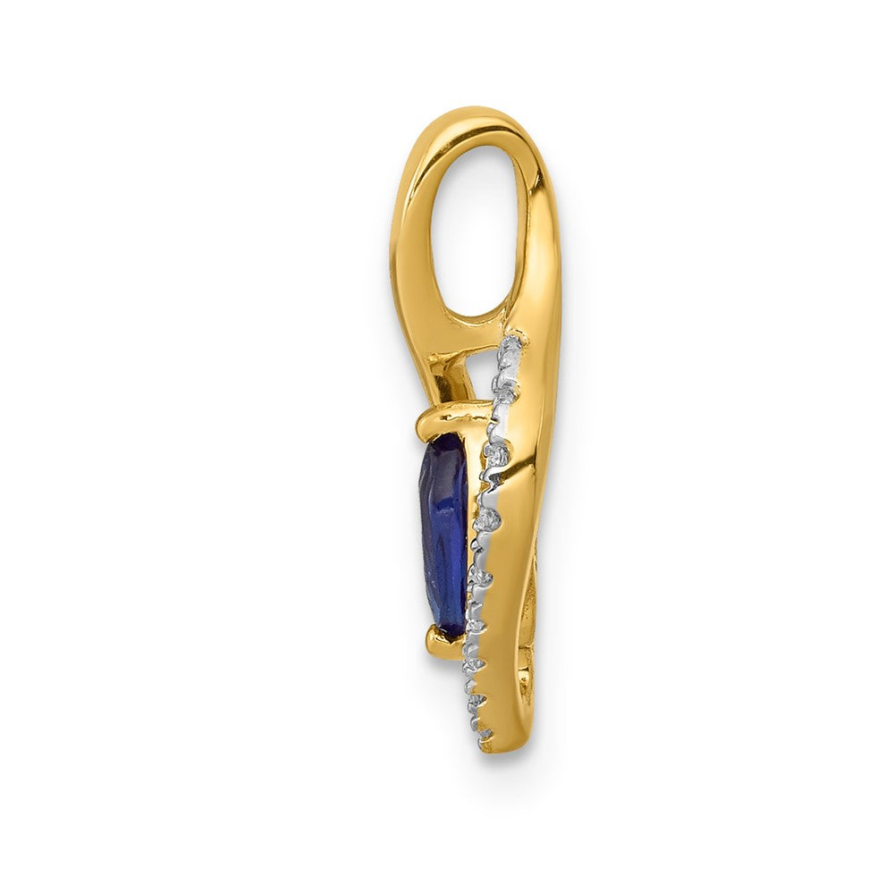 14K Gelbgold Anhänger mit echtem Diamant und Saphir im Marquiseschliff, 0,37 ct