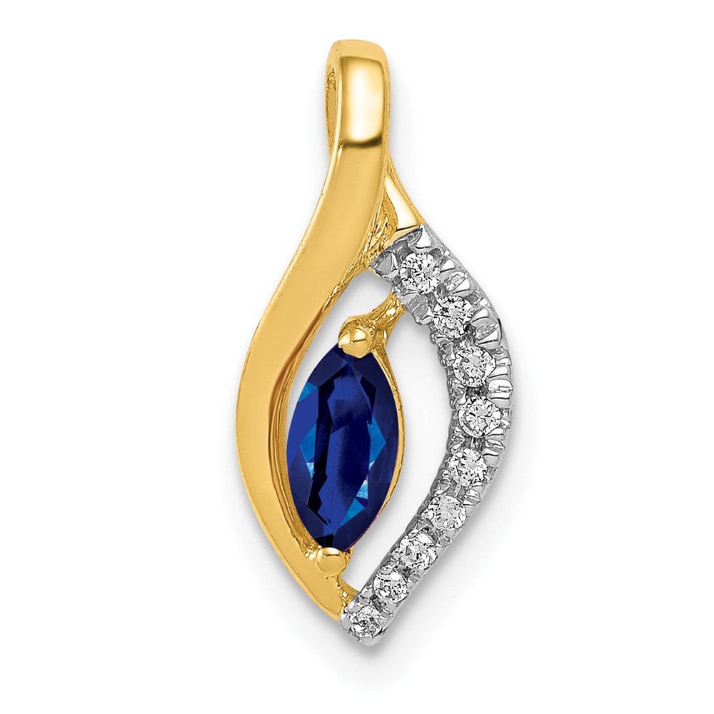 14K Gelbgold Anhänger mit echtem Diamant und Saphir im Marquiseschliff, 0,37 ct
