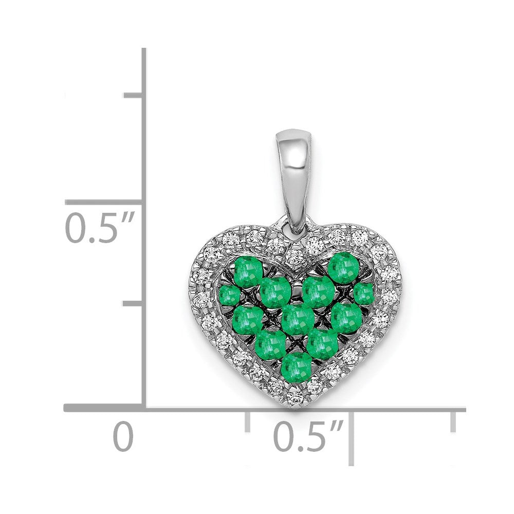14K Weißgold mit Schwarzrhodium Diamant/Smaragd-Herz-Anhänger, echt