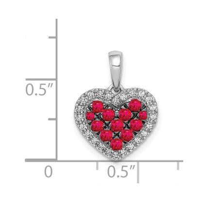 14K Weißgold mit Schwarzrhodium Echter Diamant/0,31 ct. Rubin Herz-Anhänger