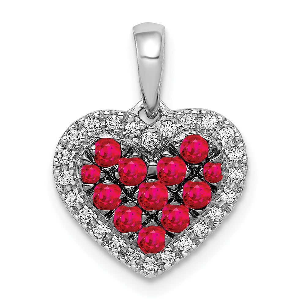 14K Weißgold mit Schwarzrhodium Echter Diamant/0,31 ct. Rubin Herz-Anhänger