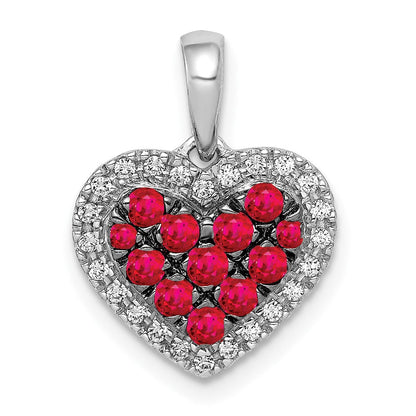 14K Weißgold mit Schwarzrhodium Echter Diamant/0,31 ct. Rubin Herz-Anhänger