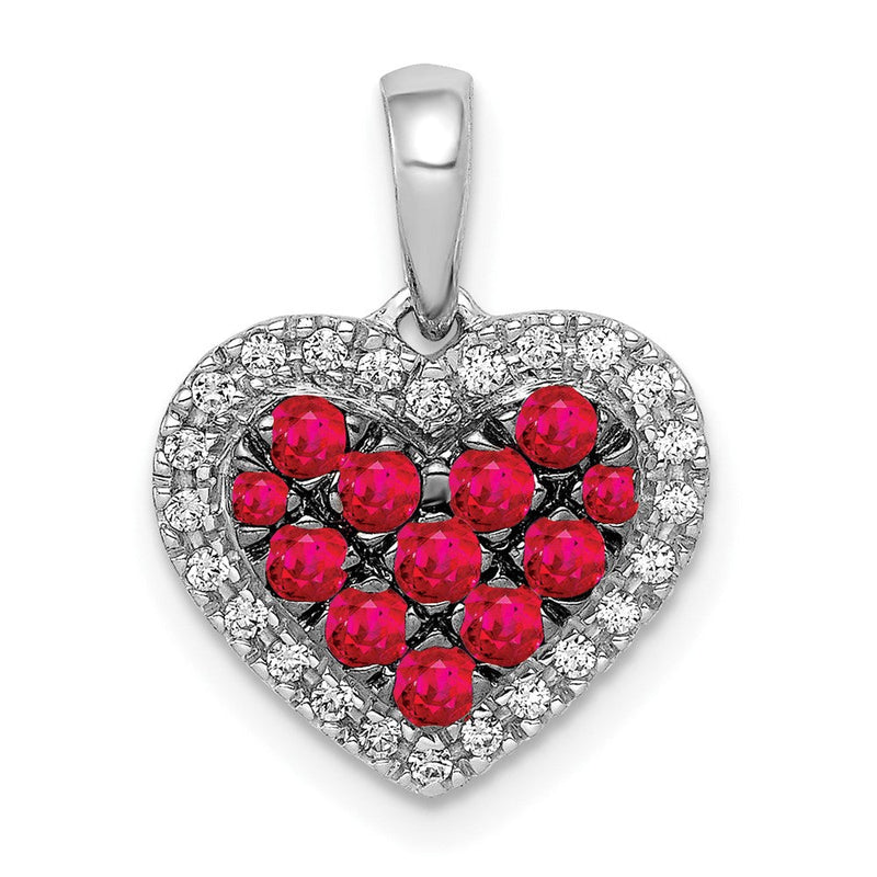 14K Weißgold mit Schwarzrhodium Echter Diamant/0,31 ct. Rubin Herz-Anhänger