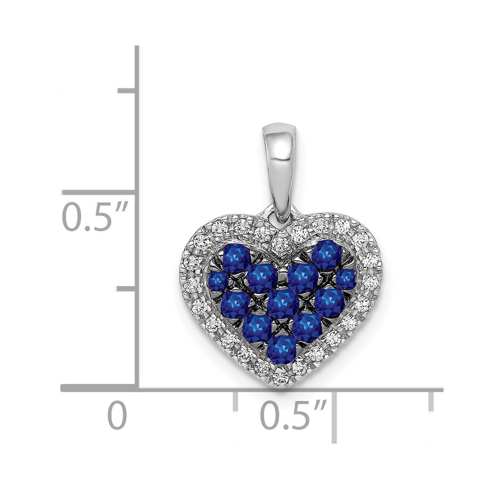 14K Weißgold Herzanhänger mit echtem Diamant und 0,31 ct. Saphir