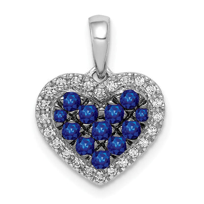 14K Weißgold Herzanhänger mit echtem Diamant und 0,31 ct. Saphir
