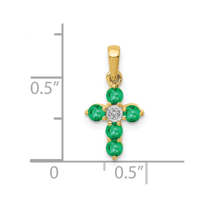 10K Gelbgold 10K Smaragd und Diamant Kreuz Anhänger