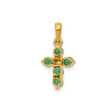14K Gelbgold Kreuzanhänger mit Smaragd und echtem Diamant