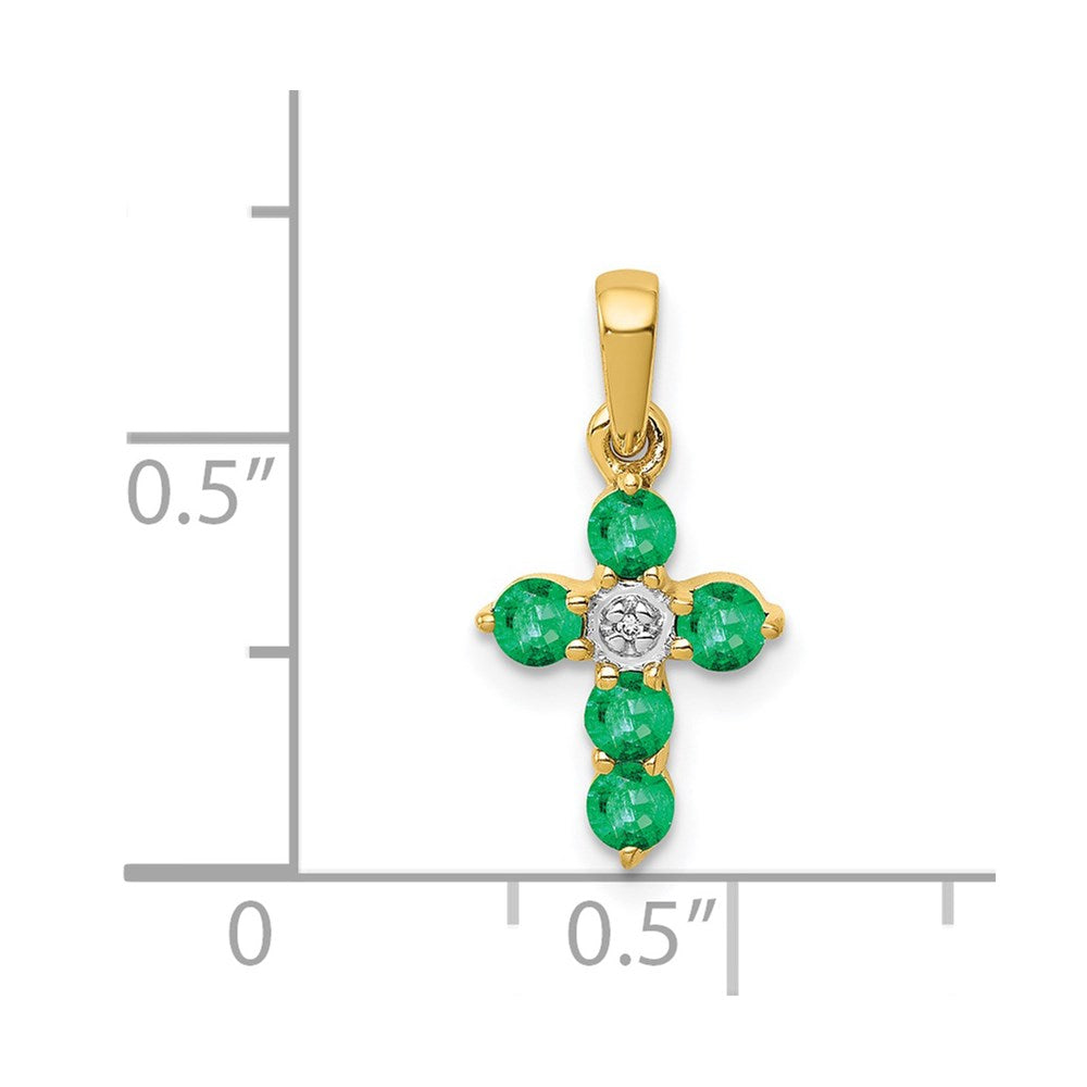 14K Gelbgold Kreuzanhänger mit Smaragd und echtem Diamant