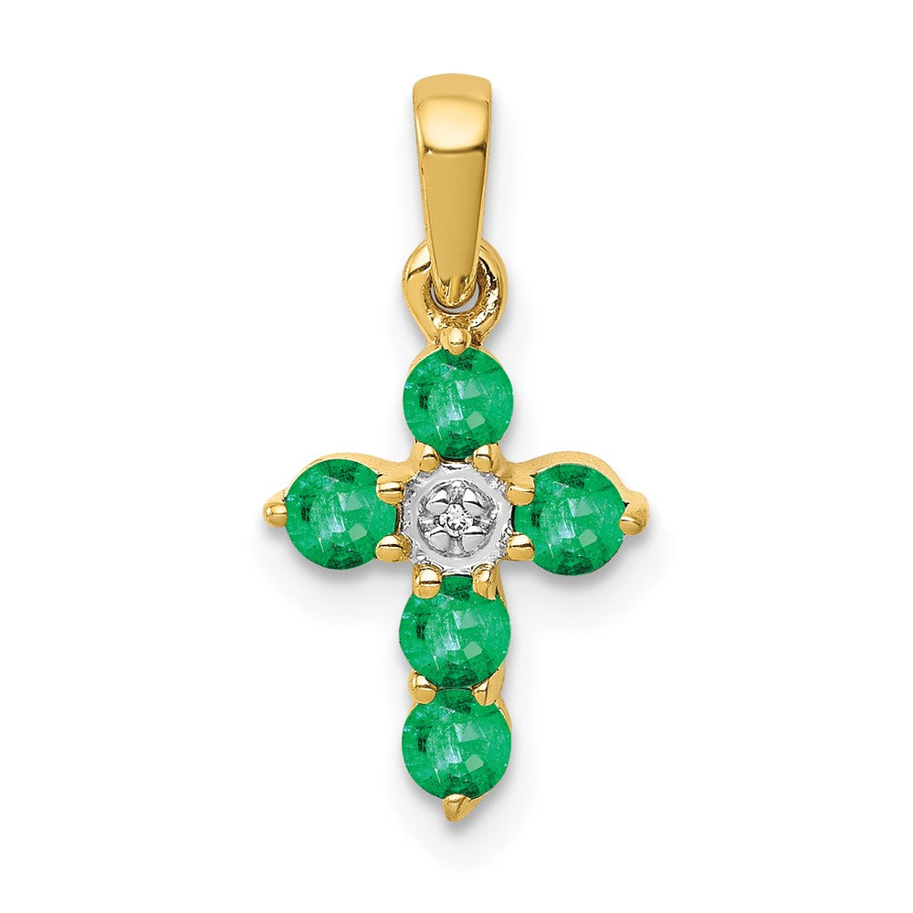 14K Gelbgold Kreuzanhänger mit Smaragd und echtem Diamant