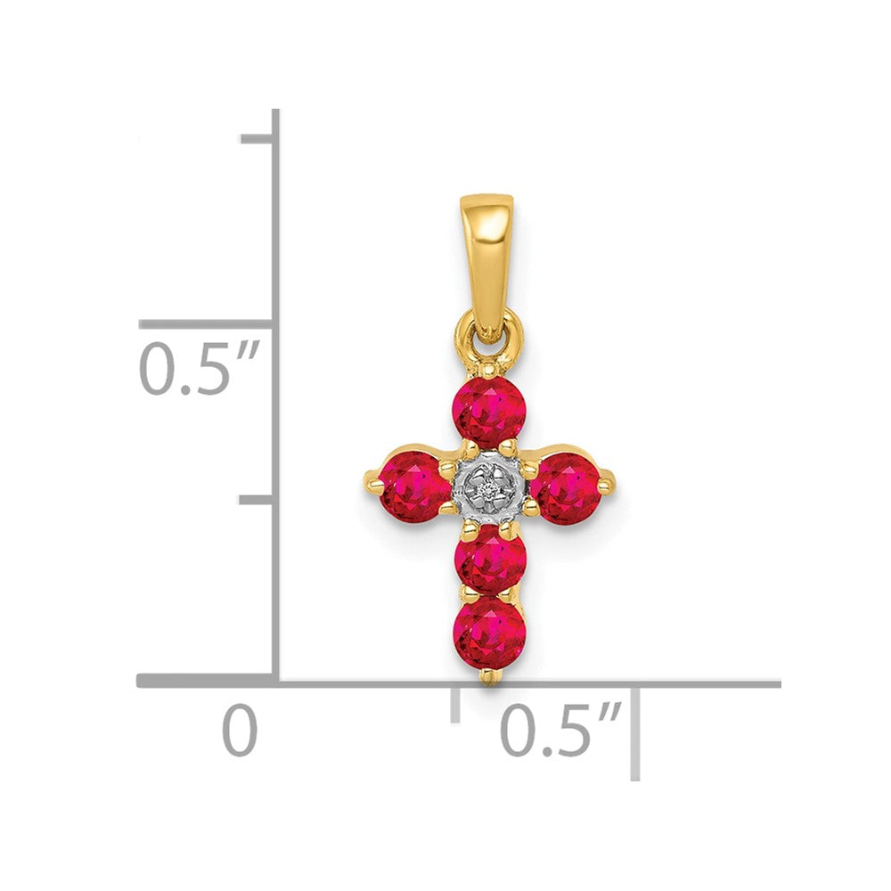 10K Gelbgold 10K.30 Rubin und Diamant Kreuz Anhänger