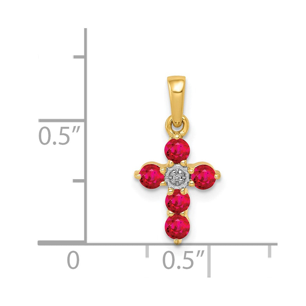14K Gelbgold Anhänger mit 0,30 ct. Rubin und echtem Diamant, Kreuz
